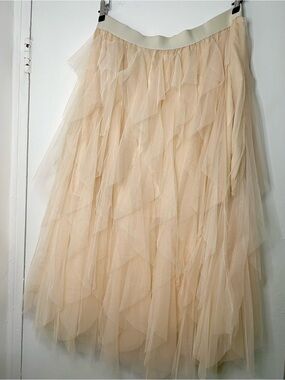Cream Layered Tulle Midi Skirt | Romantic Skirt | Flowy Ruffle Mesh Skirt
